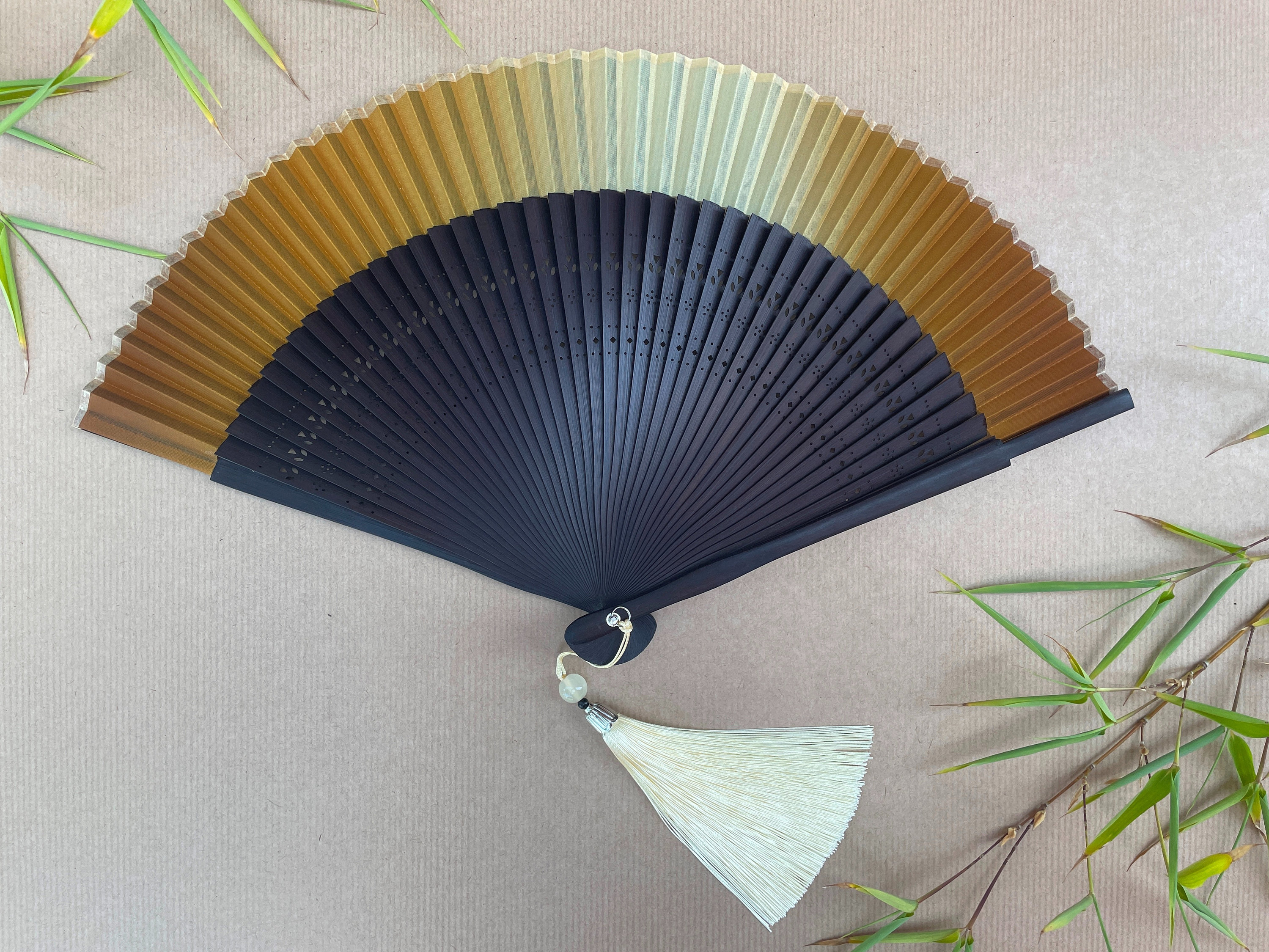 Champagne Gold and Midnight Blue Ombre Folding Hand Fan