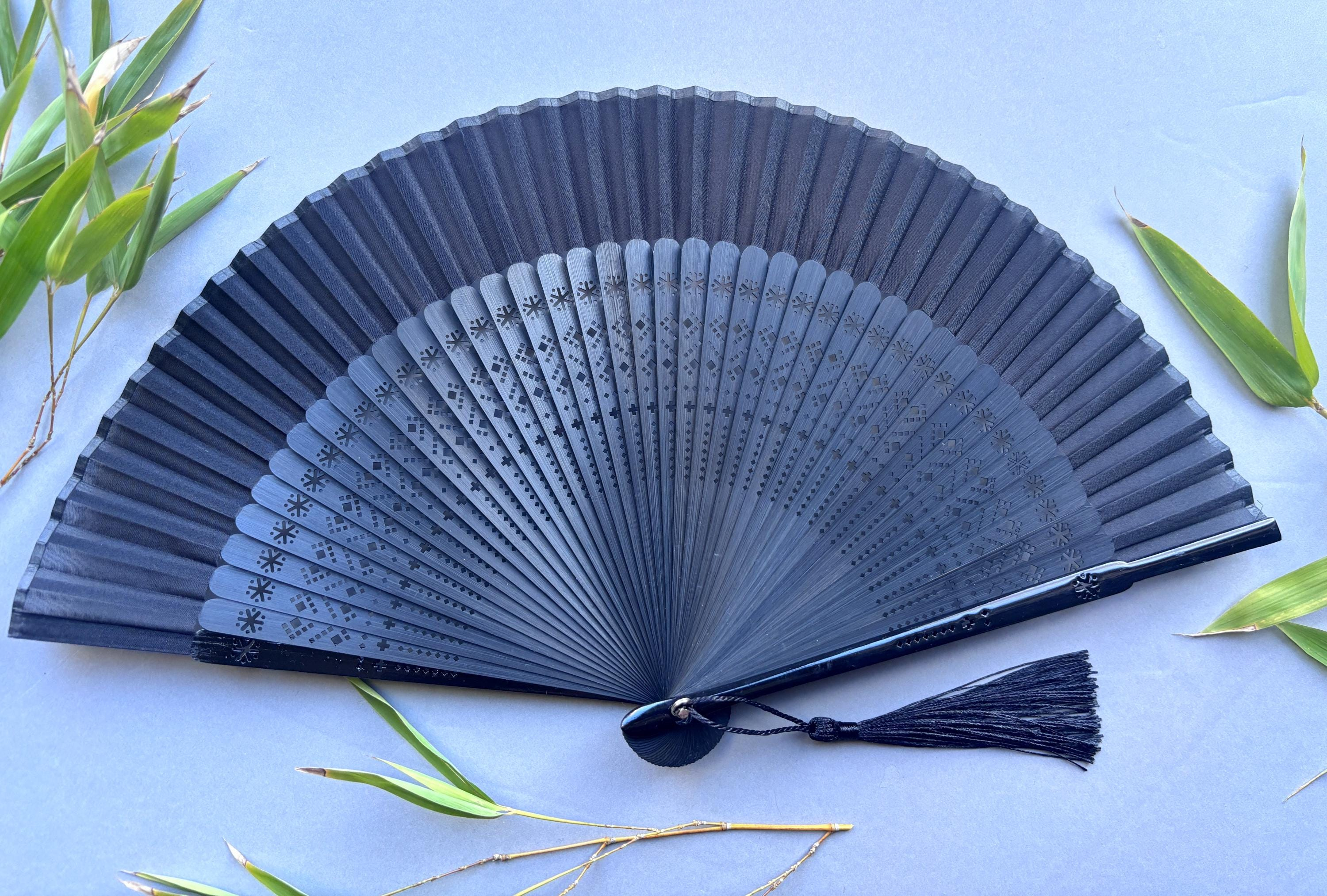 Midnight Blue Floral Cutout Pattern Folding Hand Fan