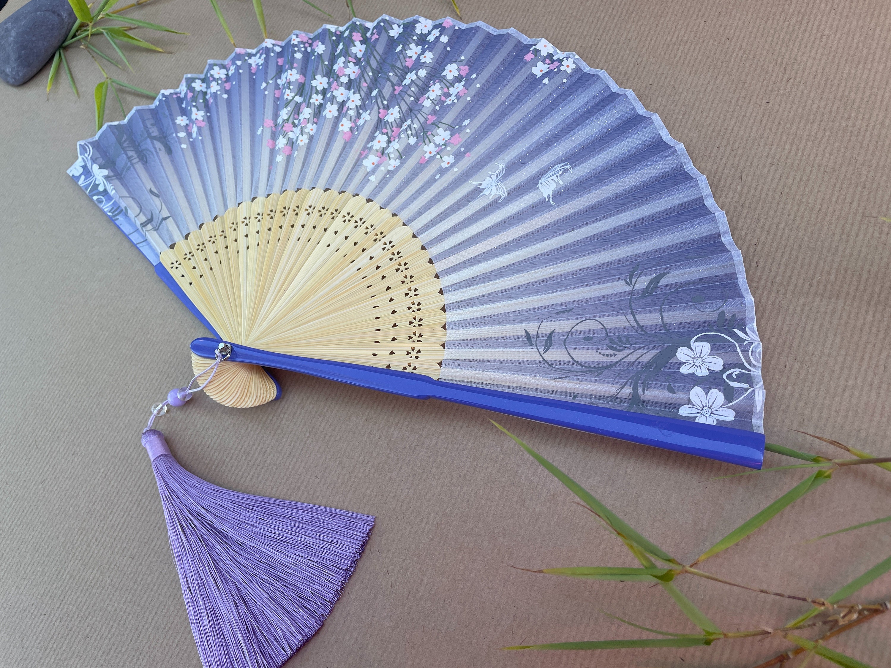 Lavender Cherry Blossom and Petal Print Folding Hand Fan